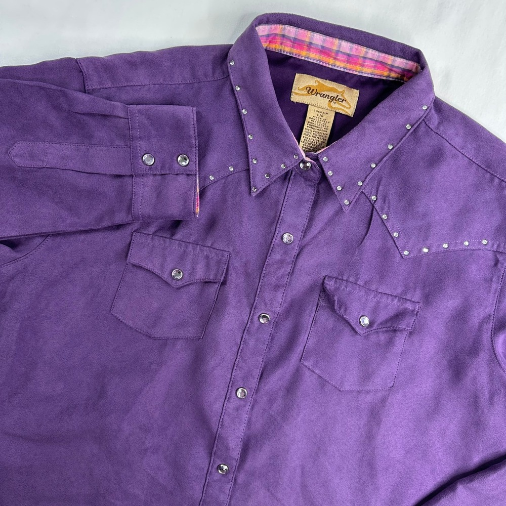 Wrangler Shirt Women's Large Purple Button Down Long Sleeve Snap Button Western